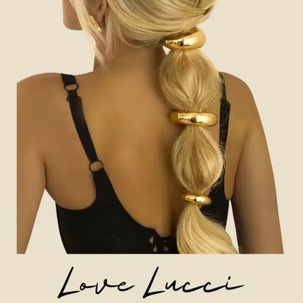 Love Lucci‎ Gold Tone Large Chunky Statement Hair Accessory Ponytail Holder